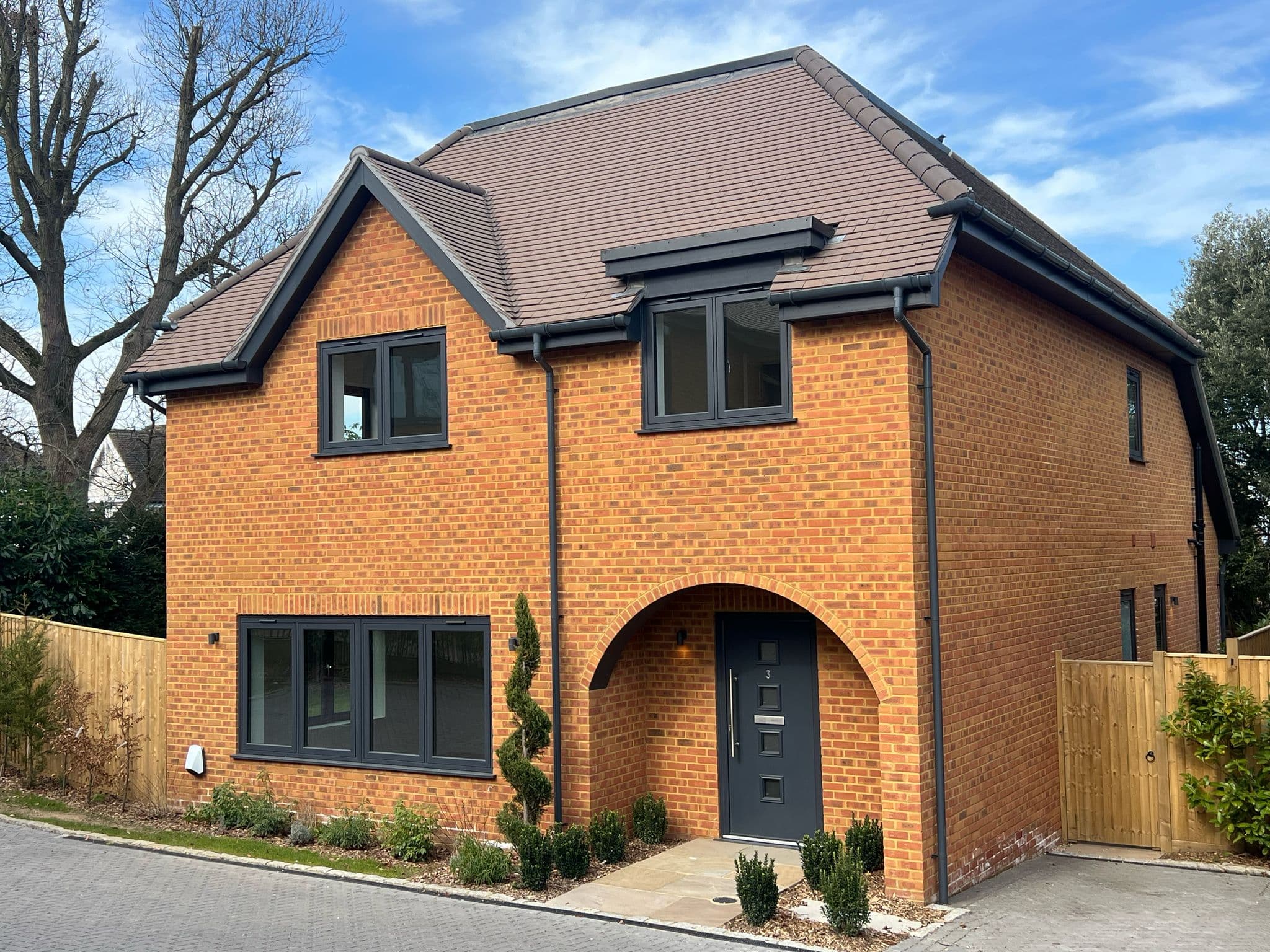 New build with anthracite windows and a composite front door