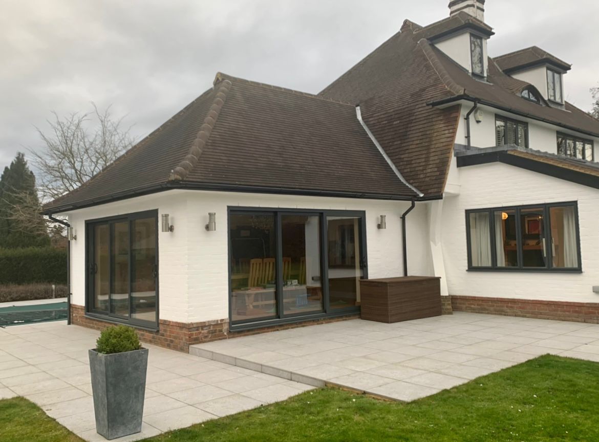 Aluminium bifold doors on a garden extension in Surrey